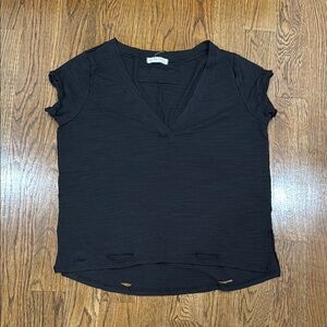 Free People Black V-Neck distressed Women's Top